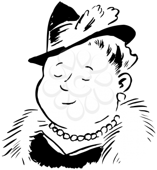 Royalty Free Clipart Image of a Dowager in a Fur, Hat and Wearing Beads