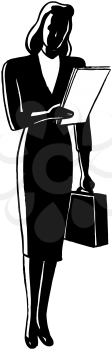 Royalty Free Clipart Image of a Woman With a Briefcase and Reading a File