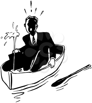 Royalty Free Clipart of a Business Man in a Leaky Boat