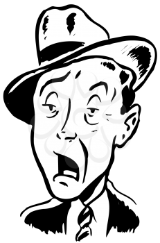 Royalty Free Clipart Image of
a Yawning Man in a Hat