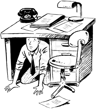 Royalty Free Clipart Image of a Man Under His Desk
