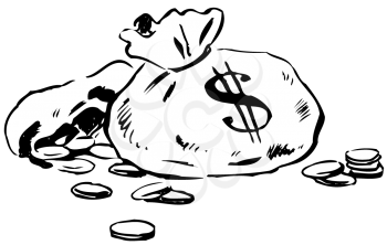 Royalty Free Clipart Image of Money Bags, and Money