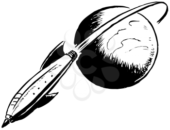 Royalty Free Clipart Image of a a Rocket in Orbit
