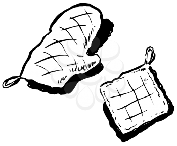 Royalty Free Clipart Image of a Pot Holder and an Oven Mitt
