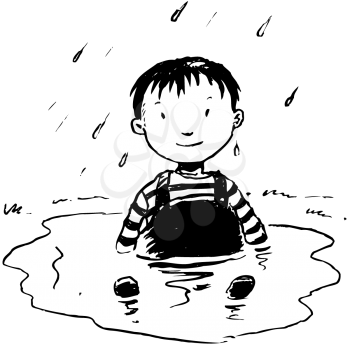Royalty Free Clipart Image of a Kid in a Puddle