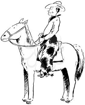 Royalty Free Clipart Image of a Cowboy on a Hors