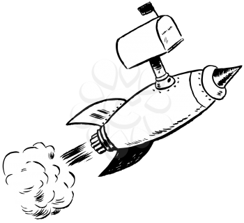 Royalty Free Clipart Image of a Rocket Mailbox