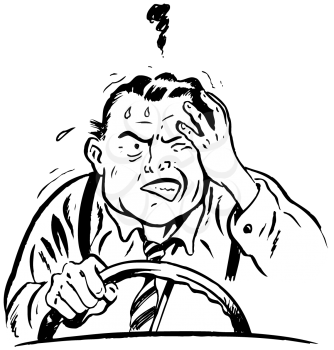 Royalty Free Clipart Image of a Man Stuck in Traffic