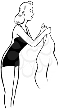 Royalty Free Clipart Image of a Woman Folding Her Beach Towel