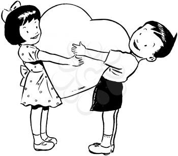 Royalty Free Clipart Image of Two Children Holding a Heart