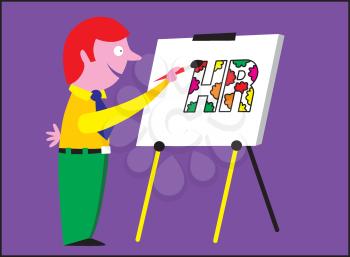 Royalty Free Clipart Image of a Man Painting HR on an Easel