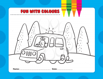 Royalty Free Clipart Image of a Colouring Page of a Man Driving in the Country
