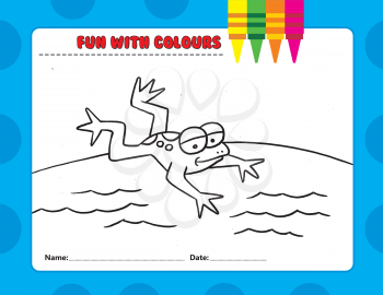 Royalty Free Clipart Image of a Colouring Page of a Frog Diving into Water