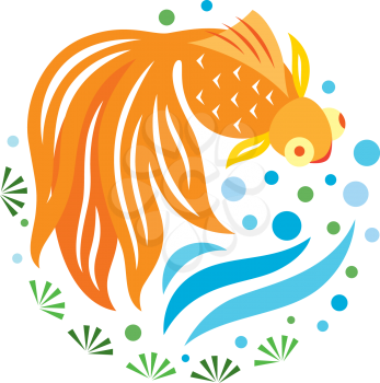 Royalty Free Clipart Image of a Goldfish Swimming