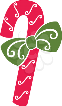 Royalty Free Clipart Image of a Candy Cane with a Bow