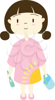Royalty Free Clipart Image of a Girl With a Can and a Brush