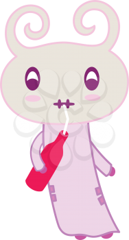Royalty Free Clipart Image of a Little Person Drinking Out of a Bottle
