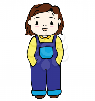 Royalty Free Clipart Image of a Little Girl in Overalls