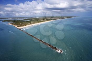 Royalty Free Photo of an Aerial View of Jetty and Beach on Fort Pierce, Florida