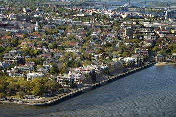 Royalty Free Photo of an Aerial View of Waterfront Buildings in Charleston, South Carolina