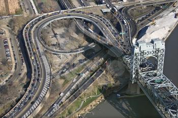 Royalty Free Photo of an Aerial View of Harlem River Lift Section of Triborough Bridge in New York City