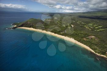 Royalty Free Photo of an Aerial of Coastline With Sandy Beach and Pacific Ocean in Maui, Hawaii