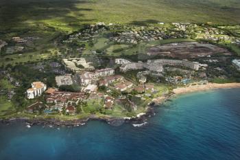 Royalty Free Photo of an Aerial of a Tropical Beach Resort in Maui, Hawaii
