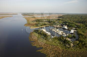 Royalty Free Photo of an Aerial View of a Marina in Wetlands of Bald Head Island, North Carolina