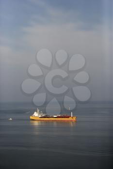 Royalty Free Photo of an Aerial View of an Oil Tanker on Atlantic Ocean
