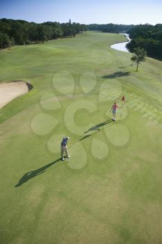 Royalty Free Photo of an Aerial of People Playing Golf at Bald Head Island, North Carolina
