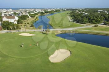 Royalty Free Photo of an Aerial View of a Golf Course in Coastal Residential Community at Bald Head 