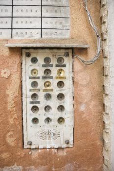 Royalty Free Photo of a Doorbell Box for an Apartment Building in Venice, Italy