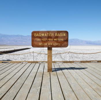 Royalty Free Photo of a Bad Water Basin Sign in Death Valley National Park