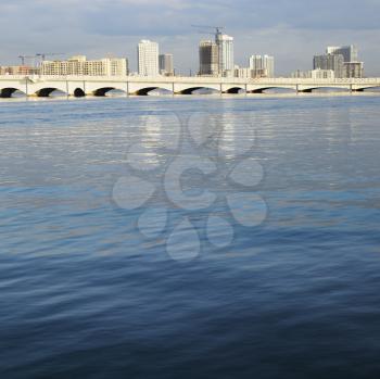 Royalty Free Photo of a Waterfront Skyline With Bridge in Miami, Florida, USA