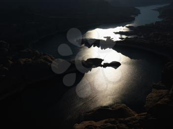 Royalty Free Photo of an Aerial View of Lake Powell and Glen Canyon at Sunset