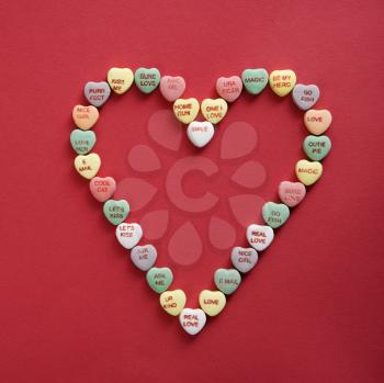 Royalty Free Photo of Candy Hearts With Sayings on Them Arranged in the Shape of a Heart