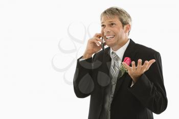 Royalty Free Photo of a Groom Talking on a Cellphone