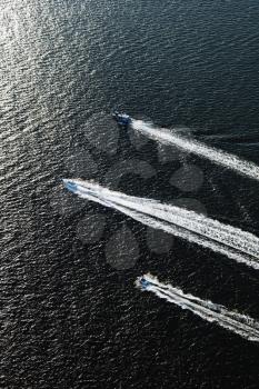 Royalty Free Photo of an Aerial of Three Boats Traveling Together in Sydney, Australia