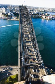 Royalty Free Photo of an Aerial View of Sydney Harbour Bridge and Cityscape in Sydney, Australia