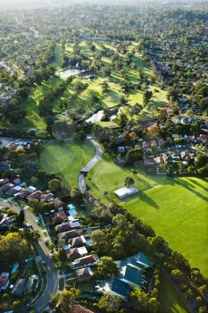 Royalty Free Photo of an Aerial View of Ryde Parramatta Golf Course and Buildings in West Ryde, Australia