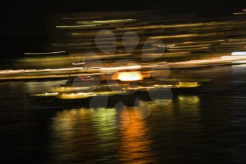 Royalty Free Photo of Blurred Lights at Night Reflected on Sydney Harbour in Sydney, Australia