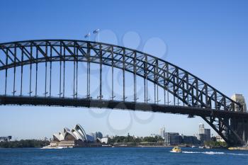 Royalty Free Photo of a Sydney Harbour Bridge With a View of Downtown Buildings and Sydney Opera House in Australia