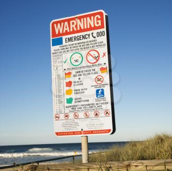 Royalty Free Photo of a Warning for Unpatrolled Beach Sign on Surfers Paradise, Australia