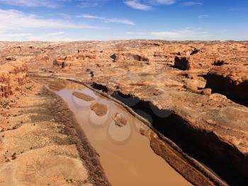 Royalty Free Photo of an Aerial Landscape of a River in Canyonlands National Park, Moab, Utah, United States