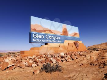 Royalty Free Photo of the Landscape of Glen Canyon National Recreation Entrance Sign in Arizona, United States