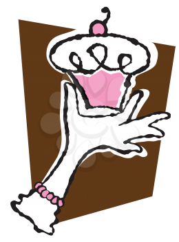 Royalty Free Clipart Image of a
Woman's Hand Holding a Cupcake