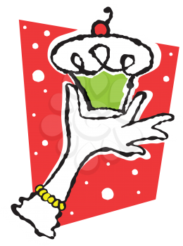 Royalty Free Clipart Image of a Lady Holding a Cupcake