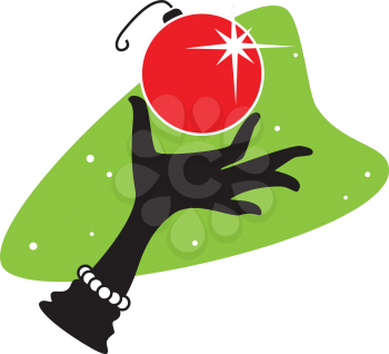 Royalty Free Clipart Image of a Lady Holding a Christmas Ornament