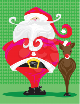 Royalty Free Clipart Image of Santa and Rudolph