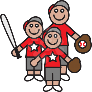 Royalty Free Clipart Image of a Father and Sons with Baseball Equipment